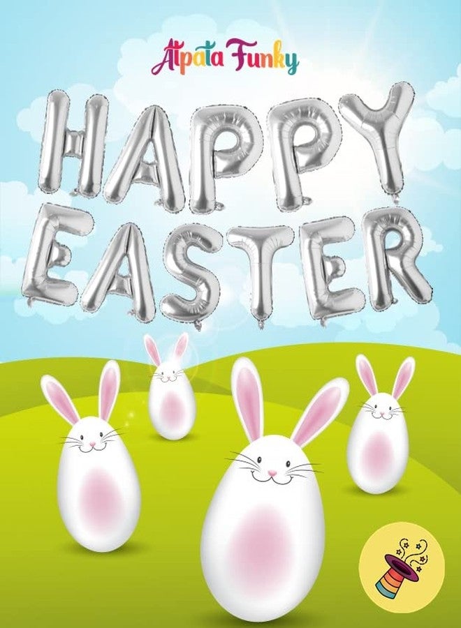Atpata Funky HAPPY EASTER Text 16 INCH Foil Balloon (Silver) - Image 4